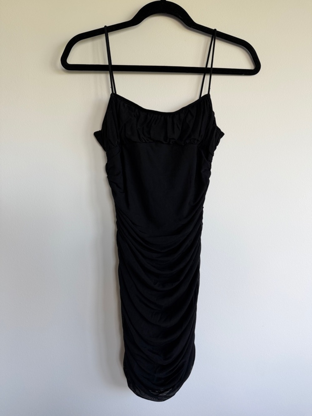 SHEIN Black Ruched Spaghetti-Strap Mini Dress